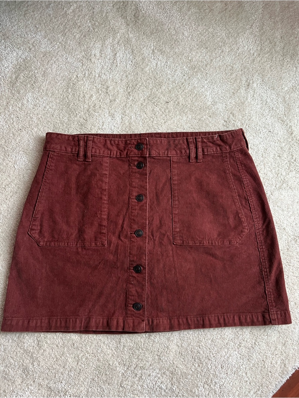 American Eagle Outfitters Button-Front Corduroy Mini Skirt in Rust Red